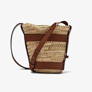 NWOT Massimo Dutti Mini Woven Basket Bag + Detachable Pouch In Leather Accents